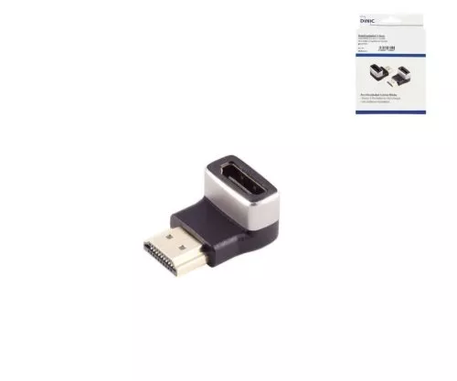 DINIC HDMI-A Adapter, 90° Winkel unten, 8K, Metall HDMI-A Buchse auf Stecker, 8K 60Hz / 4K 120Hz, DINIC Box